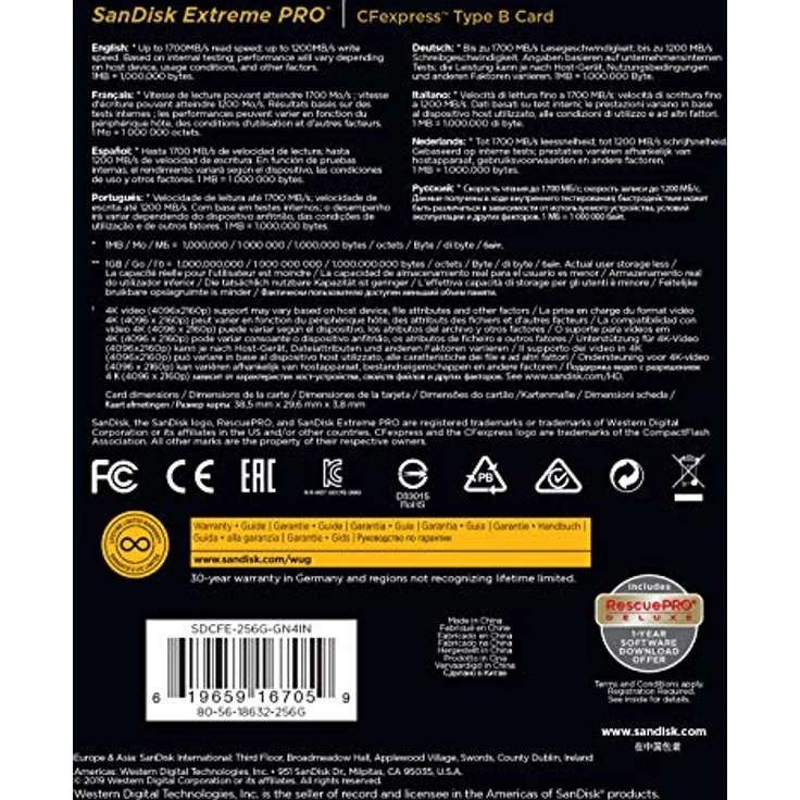 SanDisk Extreme PRO CFexpress Speicherkarte Typ B 256 GB (Lesegeschwindigkeiten bis 1700 MB-s, für RAW 4K-Video, XQD-Kompatibilität, RescuePro Deluxe Wiederherstellung Software) – Bild 5