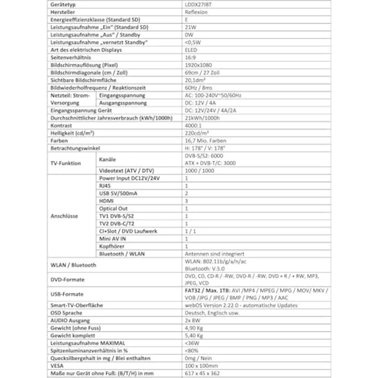 Reflexion LDDX27iBT Smart LED-TV 27 Zoll, Full-HD, DVB-S2/C/T2, WLAN, PVR, CI+ – Bild 7