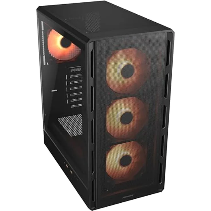Cougar Midi-Tower Gehäuse Airface Pure PRO, ARGB, Schwarz, für ATX, mATX, Mini-ITX, mit 3 vorinstallierten 120 mm Lüftern und seitlichem Sichtfenster