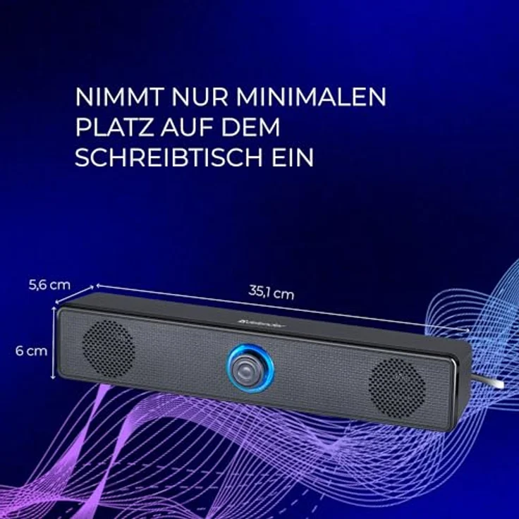Defender Z2, 2.0 Soundbar Lautsprecher mit 6W Stereo-Sound, LED-Lautstärkeregler, 3,5mm AUX, USB-Stromversorgung – Plug & Play für PC, Laptop & Monitor – Bild 3