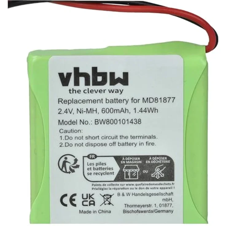 vhbw 2x NiMH Akku Set 600mAh (2.4V) für schnurlos Festnetz Telefon Medion Life S63006, S63008, S63022, Slim 500, X680 wie 5M702BMX, GP0827, GPHP70-R05 – Bild 6