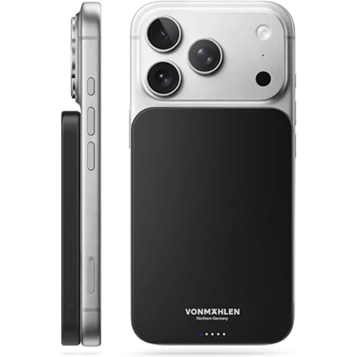 VONMÄHLEN Evergreen Mag, magnetische Powerbank 5.000 mAh, QI2-zertifiziert, schwarz, recycelte Materialien, ultra-schlank – Bild 2
