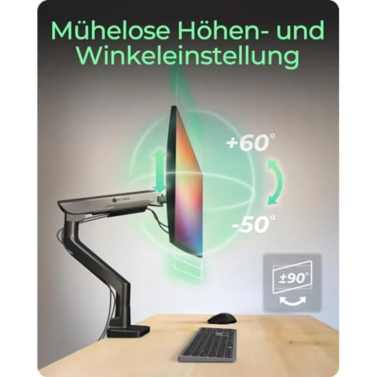 ICY BOX IB-MS701-T Monitorhalterung, für Monitore bis 57 Zoll und 27 kg, schwarz, ergonomische Höhen- und Winkeleinstellung – Bild 3