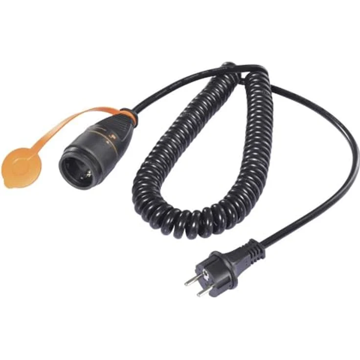 Sygonix SY-6746418 Strom Verlängerungskabel, 5 m Spiralkabel mit Verriegelungsmechanik, Schwarz/Orange, IP44 witterungsbeständig – Bild 1