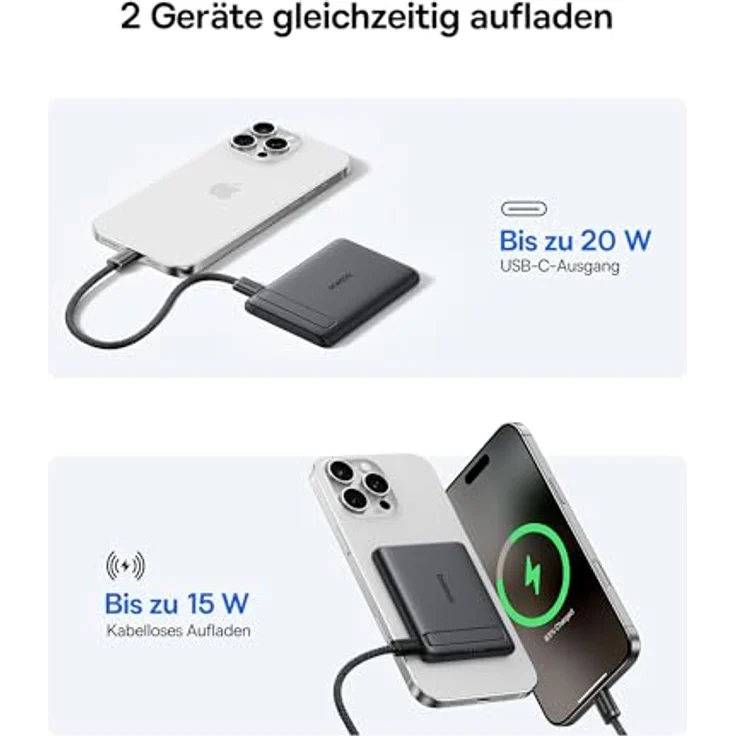 Baseus Mini MagSafe Powerbank 5000mAh, Qi2-zertifiziert mit Klappbarem Ständer, PD 20W, Magnetische Power Bank für iPhone 17/16/15/14/13/12/Pro Max, Schwarz – Bild 5