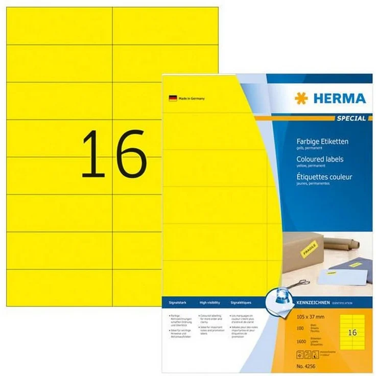 HERMA Aktenordner HERMA Universal-Etiketten SPECIAL, 105 x 37 mm, gelb - Recyclingfähige Etiketten mit optimaler Druckqualität – Bild 1
