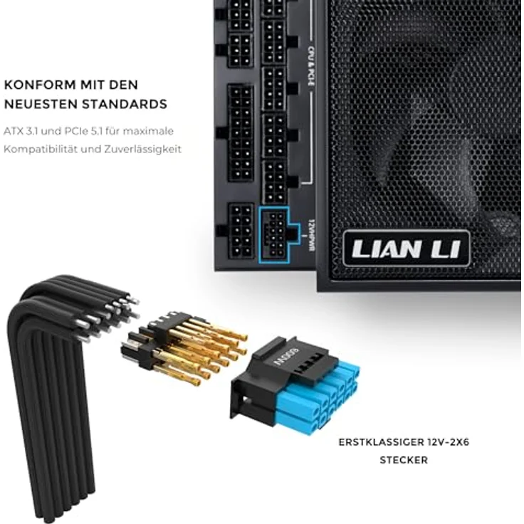 Lian Li Edge EG850 PC Netzteil, 850 Watt, PCIe 5.1, ATX 3.1, 80 Plus Platinum, modular, mit Sleeved Cable Kit, 12VHPWR für NVIDIA RTX, leiser Lüfter, integrierter USB Hub - Schwarz – Bild 5