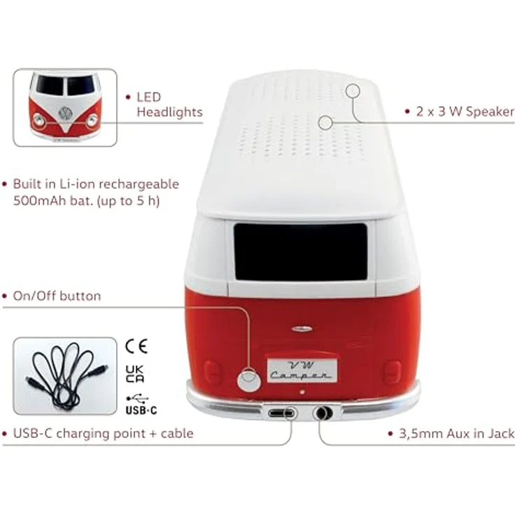 VW Bulli T1 Bluetooth Lautsprecher rot – Bild 3