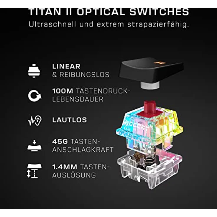 Roccat Vulcan II Mini 65% Optical Gaming Tastatur (DE-Layout), RGB-Beleuchtung, abnehmbares Kabel, Aluminiumoberfläche, schwarz, ROC-12-041 – Bild 3