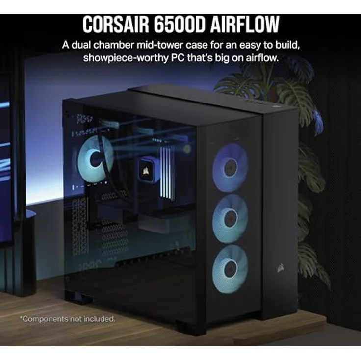 CORSAIR 6500D Airflow Mid-Tower ATX PC-Gehäuse - Ohne Lüfter - Zweikammer-Design - Große Kühlungsflexibilität - Kompatibel mit Reverse Connection Motherboards - Schwarz – Bild 2