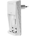 Varta Akku Ladegerät, Batterieladegerät für wiederaufladbare Batterien, lädt 2 oder 4 AA/AAA gleichzeitig, Pocket Charger, kompakte Form, unbestückt, weiß