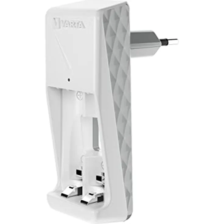 Varta Akku Ladegerät, Batterieladegerät für wiederaufladbare Batterien, lädt 2 oder 4 AA/AAA gleichzeitig, Pocket Charger, kompakte Form, unbestückt, weiß