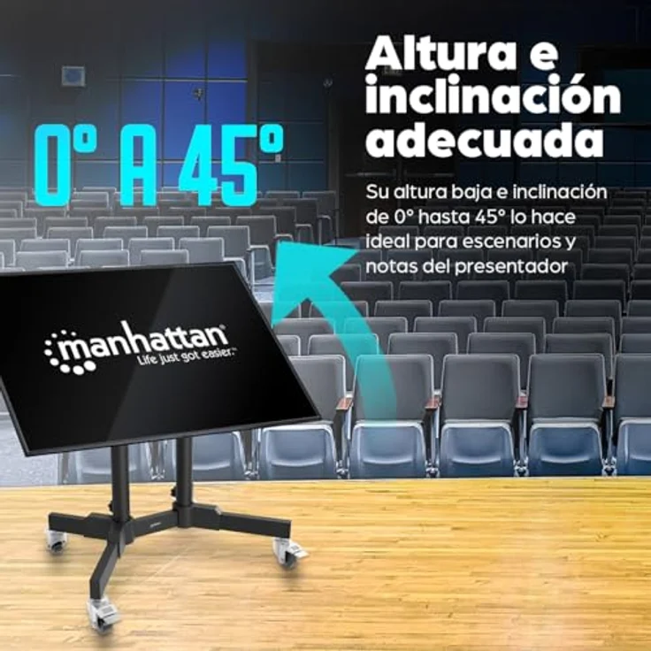 Manhattan Kompakter TV-Ständer auf Rollen, höhenverstellbar für 23" bis 70" (40 kg), neigbar bis +45 Grad, Schwarz – Bild 3