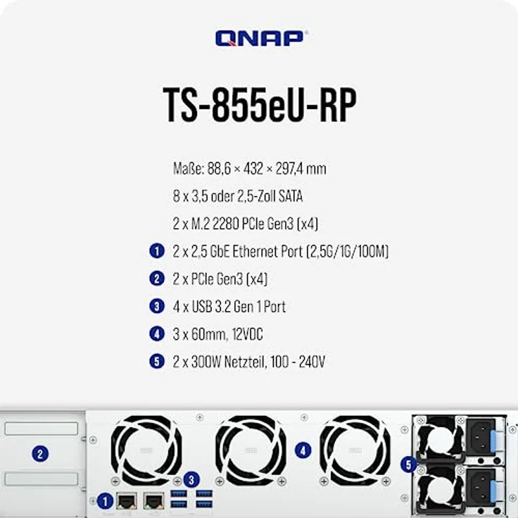 QNAP NAS TS-855eU-RP-8G 8bay 2HE (2U Rackmount NAS mit kurzer Einbautiefe und 8-Core Rechenleistung für optimierte Virtualisierung) – Bild 4