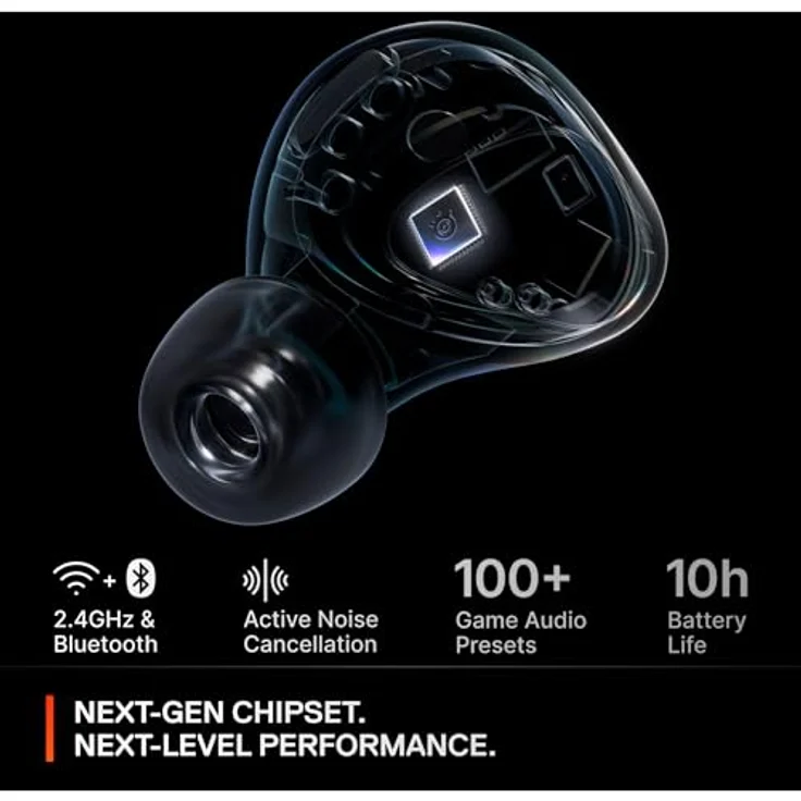 SteelSeries Arctis GameBuds™ Gaming-Headset, kabellos, 2,4 GHz + BT5.3, aktive Geräuschunterdrückung/Transparenz, 40H-Akku, kabelloses Aufladen, PS5, PC, Switch, Handy – Bild 10