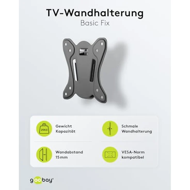 Goobay Fixed Wall Mount S, TV-Halterung für Fernseher von 23 bis 42 Zoll, schwarz – Bild 2