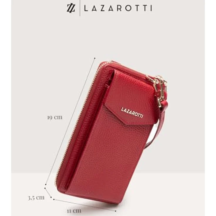 Lazarotti Bologna Leather Handytasche, 100% Leder, rot, 11 cm x 3.5 cm x 19 cm – Bild 5