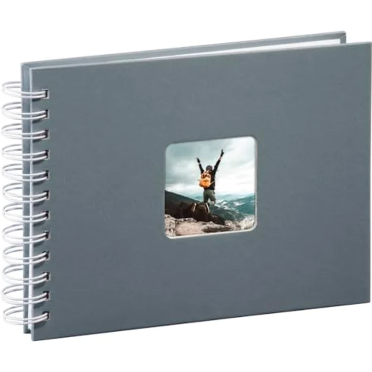 Hama Fotoalbum Spiralalbum, 50 weiße Seiten, 25 Blatt, Größe 24 x 17 cm, mit Ausschnitt für Bildeinschub, Fotobuch grau – Bild 3