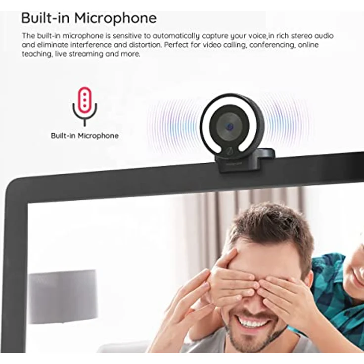 Foscam W28 1080P USB Plug and Play Webkamera mit LED-Leuchtring und integriertem Mikrofon, Helligkeitseinstellung, Autofokus – Bild 4