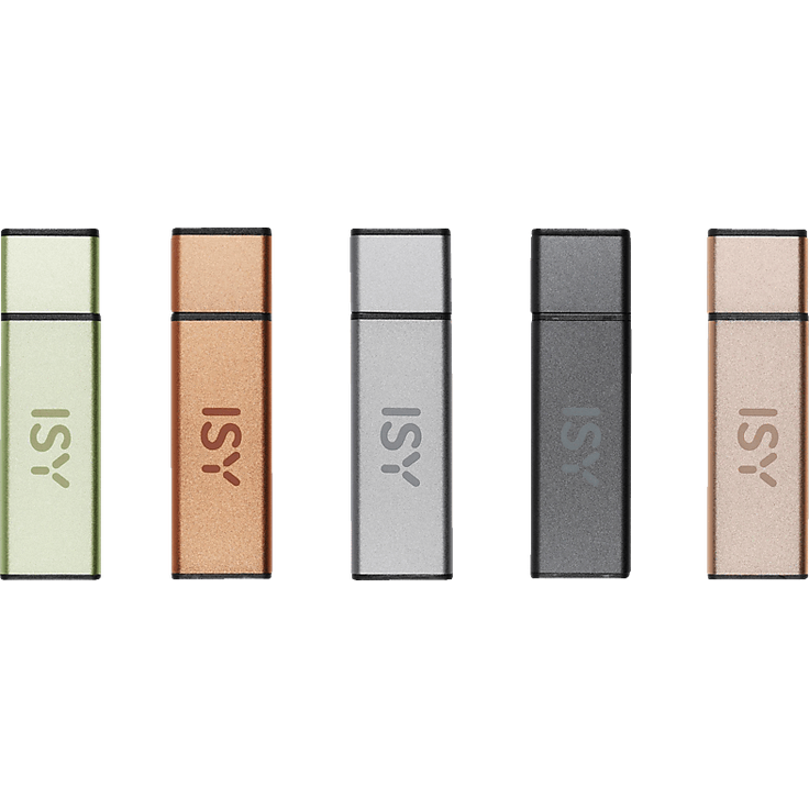 ISY IMU 2500 ALU USB-Stick, 128 GB, 15 Mbit/s, in verschiedenen Farben (Grün, Braun, Rosé, Silber, Dunkelgrau)