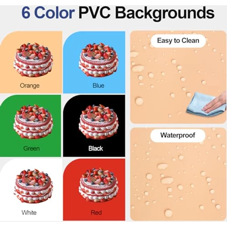 EMART Fotobox 40x40 cm, tragbare Fotostudio Lichtbox mit 144 LED-Lichtern, 6 wasserdichten PVC Hintergründen in Weiß/Schwarz/Grün/Rot/Orange/Blau für Produktfotografie – Bild 2