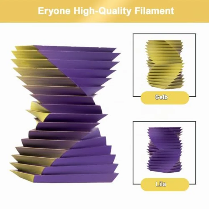 ERYONE Matte PLA 3D Drucker Filament 1.75mm, Dualfarbig Gelb & Lila, 1kg, tangle-free mit starker Schichtadhäsion und mattem Finish – Bild 2