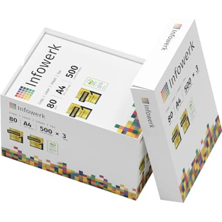 Infowerk Druckerpapier Kopierpapier 500-150000 Blatt A4 80g Premium Weiß Testsieger PEFC (150.000 Blatt) – Bild 3