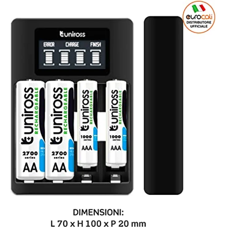 Uniross Ultra Fast Schnellladegerät für AA / HR6 und AAA / HR03 Batterien, USB-Stromversorgung mit 4 AA 2700mAh wiederaufladbaren Batterien – Bild 2