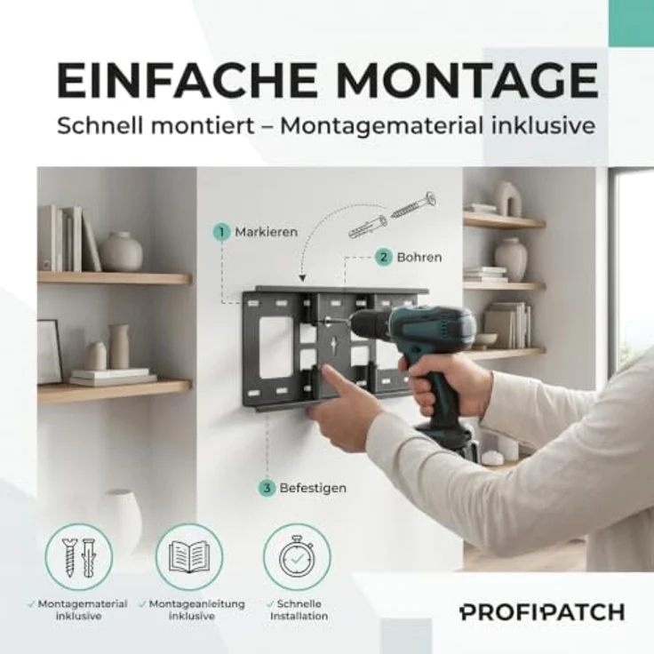ProfiPatch TV Halterung 37-75 Zoll, schwenkbar & neigbar bis 45kg, mit integriertem Kabelmanagement, schwarz – Bild 6
