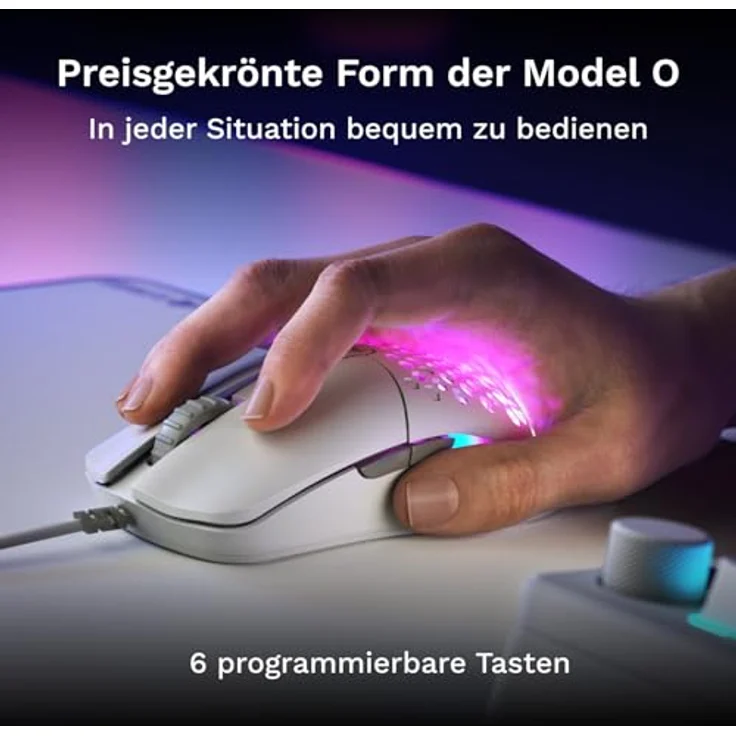 Glorious Model O Eternal, ultraleichte RGB-Gaming-Maus mit optischem Sensor 12 K DPI, 6 programmierbaren Tasten, symmetrischem Design, nur 55 g – Schwarz – Bild 4