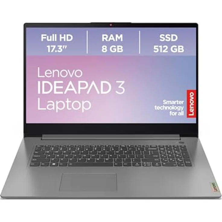 Lenovo IdeaPad 3 17ABA7, 17.3" Full HD Laptop mit AMD Ryzen 5, 8GB RAM, 512GB SSD, AMD Radeon Grafik, Windows 11, QWERTZ, Arctic Grau, Kameraschutzabdeckung, 3 Monate Premium Care