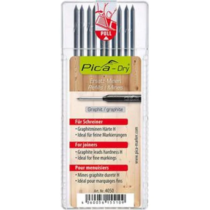 Pica Tieflochmarkerminen 4050 Ersatzminenset, für Schreiner, graphit, 2,8mm, 10 Stück