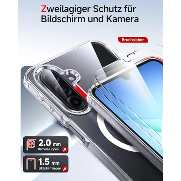 LeYi HD Klar Hülle für Samsung Galaxy A17 4G / 5G, MagSafe Case mit militärischem Schutz, stoßfest, transparenter Design, inkl. 2x gehärtetem Glas – Bild 4