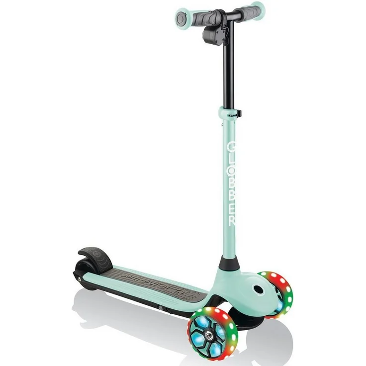 Globber E-Scooter ONE K E-MOTION 4 PLUS, E-Kinderscooter mit Leuchtrollen, bunt leuchtende Vorderräder, rot/grün/blau