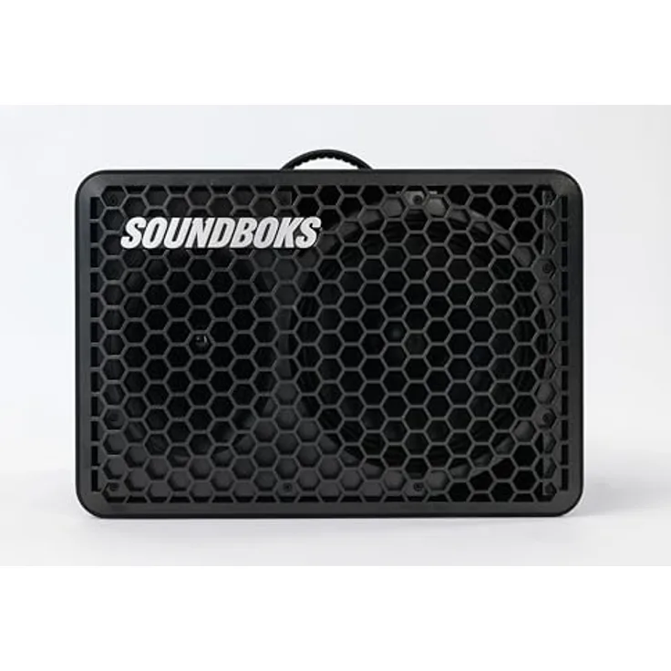 SOUNDBOKS Go Tragbarer Bluetooth-Lautsprecher USB-C-Aufladung Akku Kompakter Performance-Lautsprecher für unterwegs Spritzwasser- und stoßfest 40 Stunden Akkulaufzeit 121 dB (Schwarz)