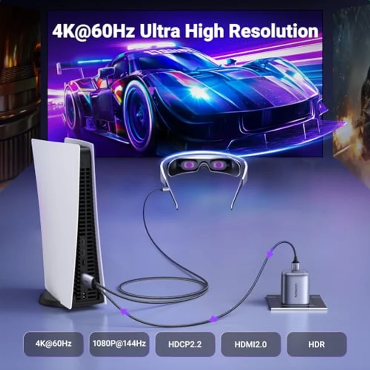 UGREEN HDMI auf USB-C mit USB-A Stromanschluss, Unidirektionales 4K@60Hz Kabel für PS5, PS4, Xbox One X, Laptop, 2 Meter, Plug & Play, HDR, HDCP, Aluminium und Nylon geflochten – Bild 3