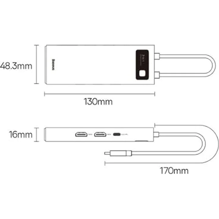 Baseus 7-in-1 Metal Gleam Series, USB-C auf 3 x USB 3.0 + 2 x HDMI + USB-C PD + Ethernet RJ45 – Bild 5