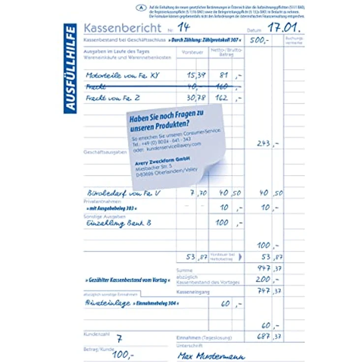 Avery Zweckform 305 Kassenbericht A5 50 Blatt – Bild 3