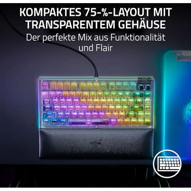 Razer BlackWidow V4 75% Phantom White, Hot-swap-fähige mechanische Gaming-Tastatur mit Orange Tactile Switches, RGB, Medienrolle und 2 Medientasten, US Layout – Bild 3