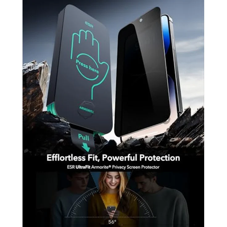 ESR Armorite Panzerglas Sichtschutz für iPhone 14 Pro Max, gehärtetes Glas, HD klar, einfacher Blasenfreier Einbau, 3 Stück – Bild 2