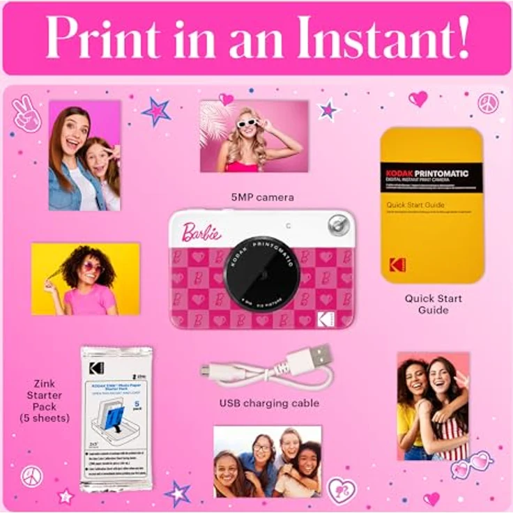 KODAK Barbie x Kodak Printomatic Digitale Kamera – 5MP Tragbare Barbie Kamera Drucken Bunte 2x3” Selbstklebende Fotos – Ikonischer Stil – Bild 3