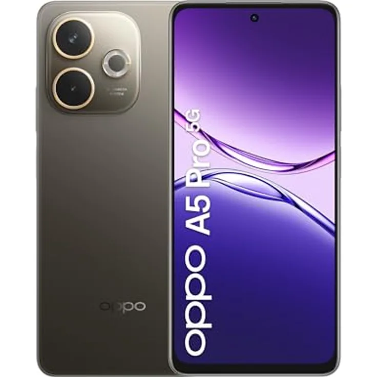 Oppo A5 Pro 5G, Smartphone mit 50 MP KI-Kamera, 256 GB, 8 GB RAM, 6,67 Zoll 120 Hz, Schwarz Braun