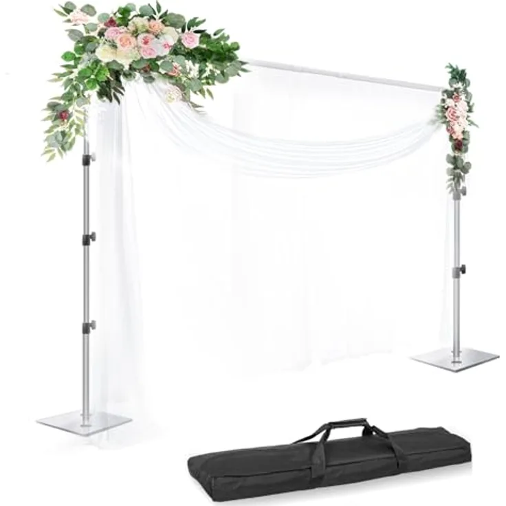 EMART Foto Hintergrund Ständer, verstellbares Hintergrundsystem mit Stahlsockel, 2,6m x 3m für Fotografie und Partydekoration, Silber