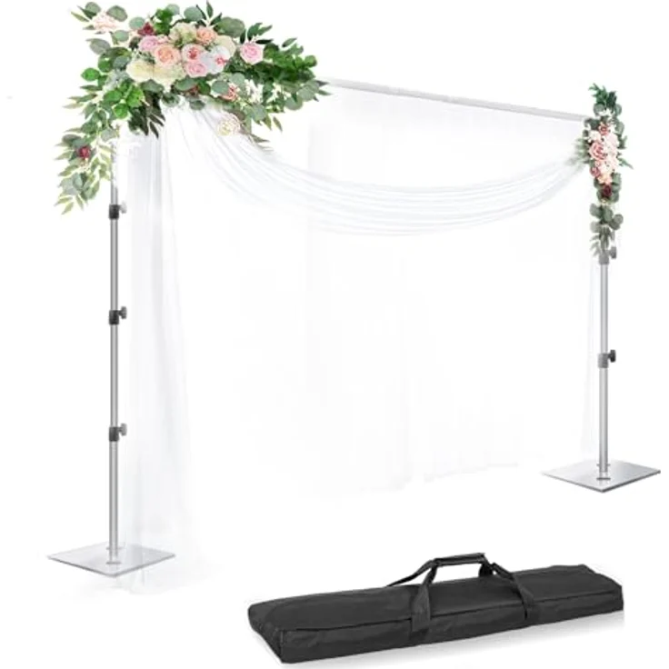EMART Foto Hintergrund Ständer, verstellbares Hintergrundsystem mit Stahlsockel, 2,6m x 3m für Fotografie und Partydekoration, Silber – Bild 1