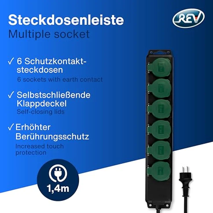 REV Ritter 0512469555 Steckdosenleiste 6-fach IP44 mit Kinderschutz 1.4 m, schwarz-Grün – Bild 2