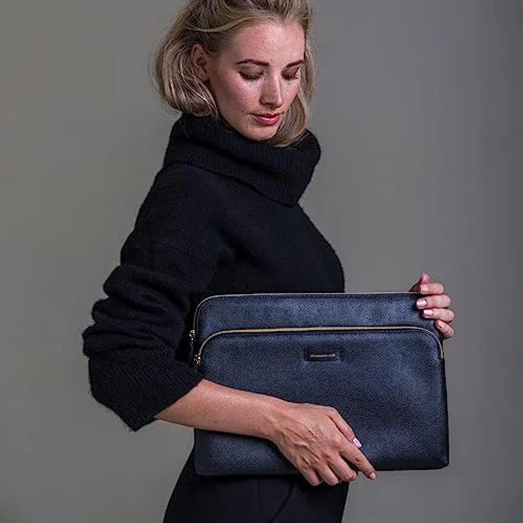 dbramante1928 Paris+ (14", Apple), elegante Notebooktasche aus nachhaltig genarbtem Leder, Schwarz, mit zusätzlicher Aussentasche – Bild 4