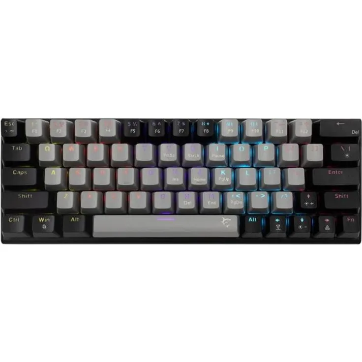 White Shark Gaming WAKIZASHI 2, Mechanische Gaming-Tastatur mit Red Switches, 63 Tasten, US-Layout, RGB-Beleuchtungseffekte, Grau-Schwarz