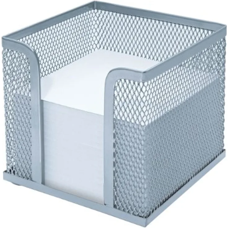 WEDO Zettelbox OFFICE, silber, aus pulverbeschichtetem Drahtmetall, Maße 10x10x10 cm, inkl. Papier (95x95 mm)