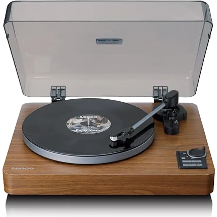 Lenco LBTA-165WD Vollautomatischer Plattenspieler - Bluetooth 5.3 - Holzgehäuse - Metall-Plattenteller & AT3600L Tonabnehmer - Auto-Start & Auto-Return - 2 Geschwindigkeiten (33/45 U/min) - Integriert - Stilvolles Design in Holzoptik