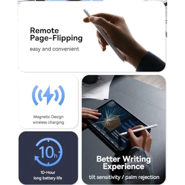 Baseus Smooth Writing 2 Stylus, aktiver Eingabestift für iPad mit austauschbarer Spitze und Neigungssteuerung – Weiß – Bild 7